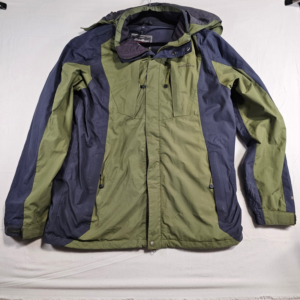 Eddie Bauer Weather Edge Men's Jacket Navy Green Hooded‎ Outdoor Size L Gorpcore